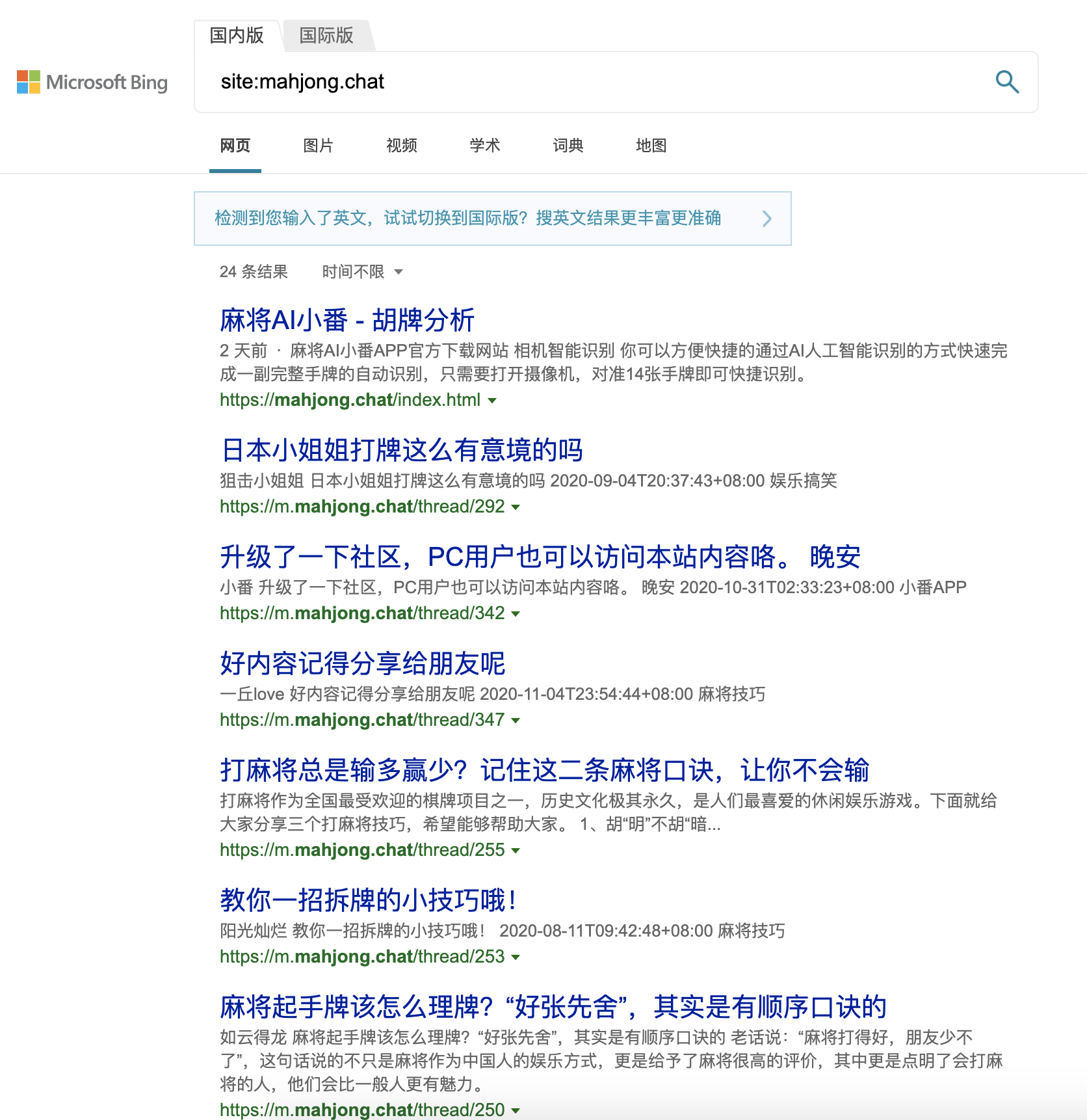 bing search result